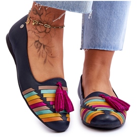 Maciejka läderballerinor med fransar marinblå 04016-17