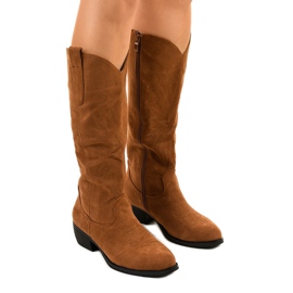 Kamel mocka höga stövlar från Evelralla cowboy stövlar brun mångfärgad