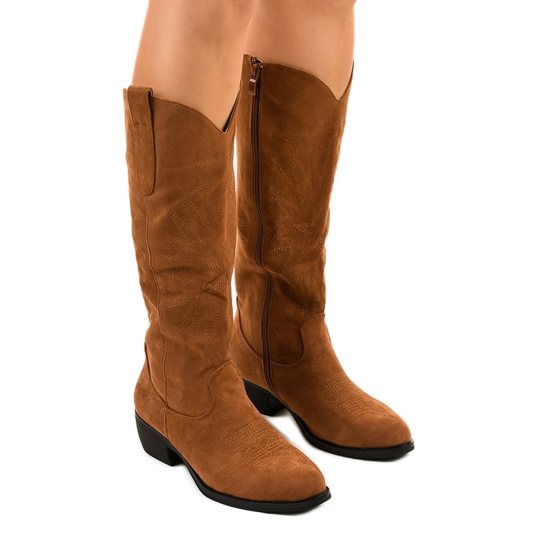 Kamel mocka höga stövlar från Evelralla cowboy stövlar brun mångfärgad