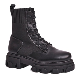 SEA Snörstövlar för kvinnor med strumpa NS156 Black My Need svart