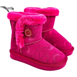 Apawwa Barns snöstövlar med päls och knapp Fuchsia Kawai rosa