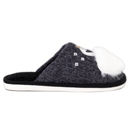 Bona Varma tofflor med applikation vit svart grå