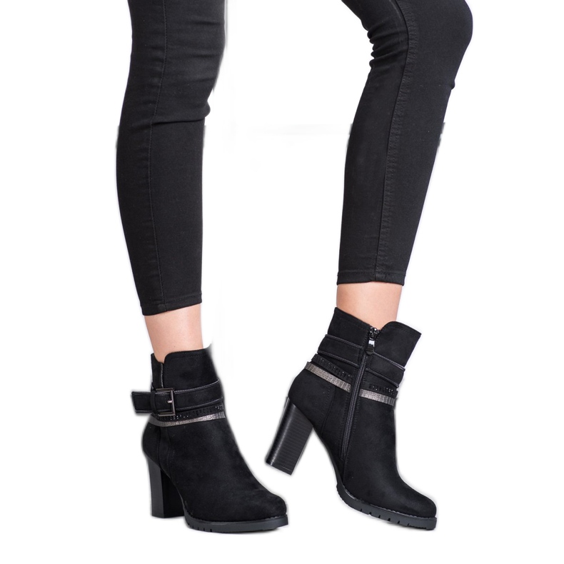 Queentina Eleganta stövlar i mocka svart silver-