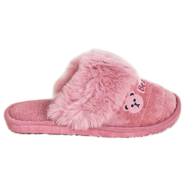 Bona Tofflor med björnpäls rosa