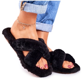 FRJ Kvinnors svarta päls tofflor Cozy Time