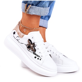 Kvinnors sportskor gymnastikskor med Fly White Golden Amour vit