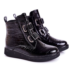 PL1 Barns varma stövlar Lackerade svarta djurmönster Maya