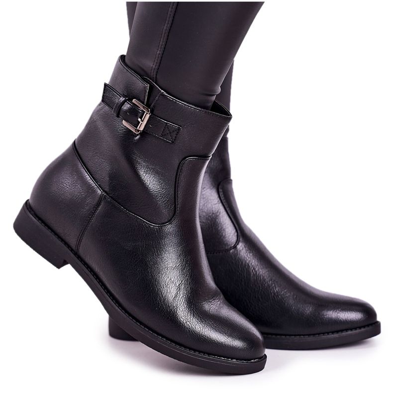 PJ1 Kvinnors svarta halvvägsvarma stövlar med spänne