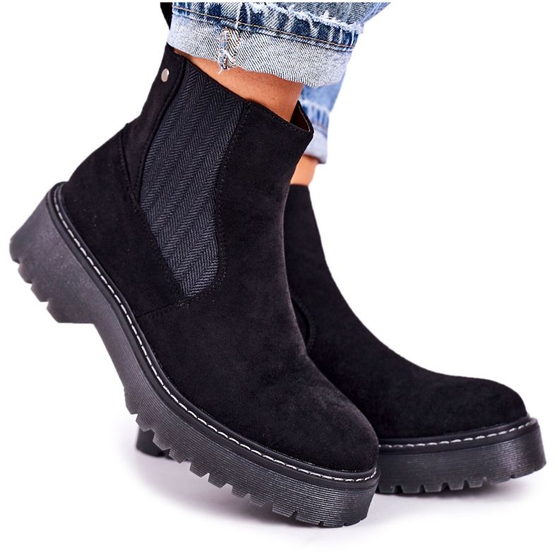 Kvinnors stövlar Jodhpur stövlar på en gummisula mocka svart Voyager