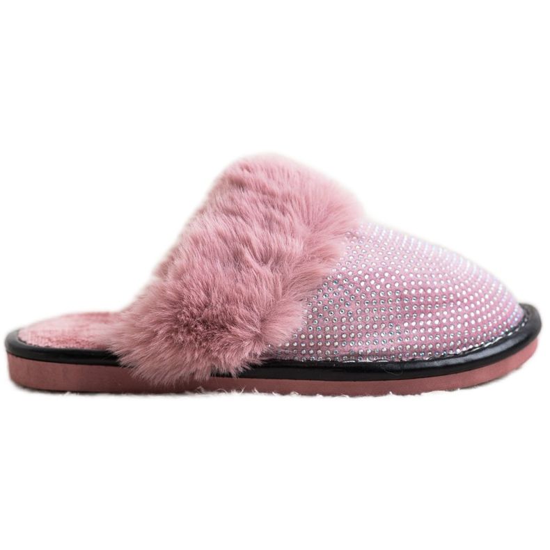 Bona Bekväma tofflor med päls rosa