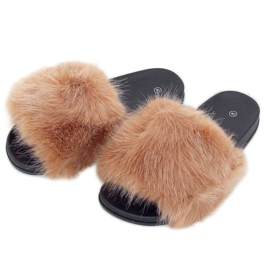 Tofflor med kamelpäls CK107P Camel brun mångfärgad