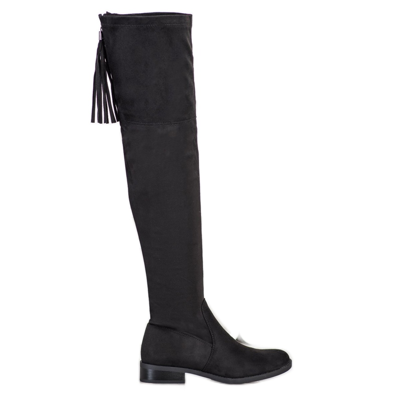 Forever Folie Bekväma lårhöga stövlar med fransar svart