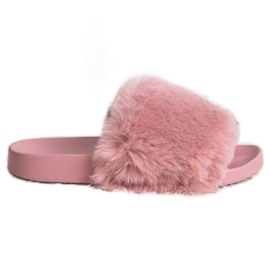 Bona Snygga tofflor med päls rosa