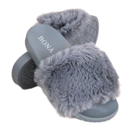 Bona Trendiga flip-flops med päls grå