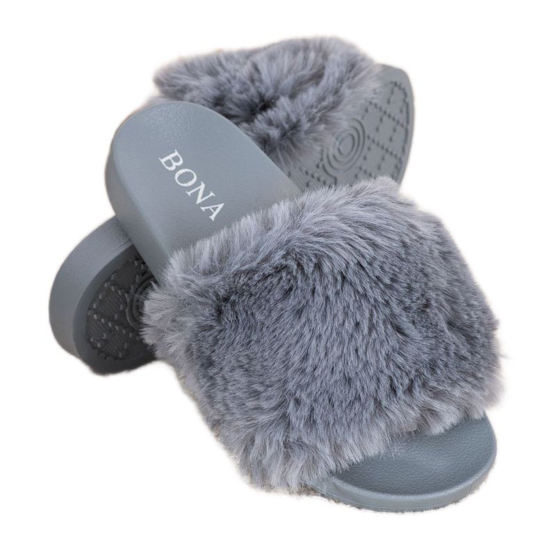 Bona Trendiga flip-flops med päls grå