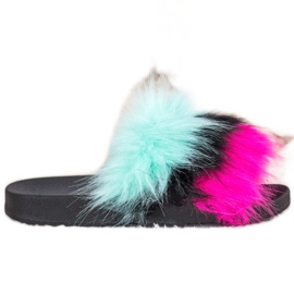 Bona Färgglada tofflor med päls flerfärgad