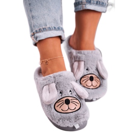 JOMIX Kvinnors grå mösspäls tofflor Home Sweet Home beige