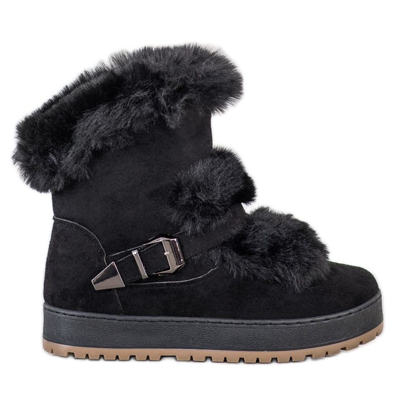 Queentina Varm Mukluki med päls svart