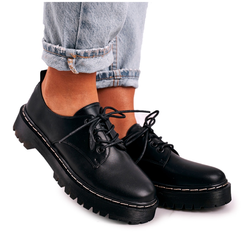 Kvinnors klassiska Oxfordskor på S.Barski HX62 svart plattform