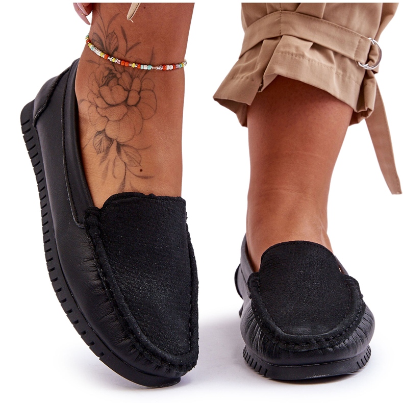 Kvinnors klassiska läderloafers S.Barski LR97630 svart