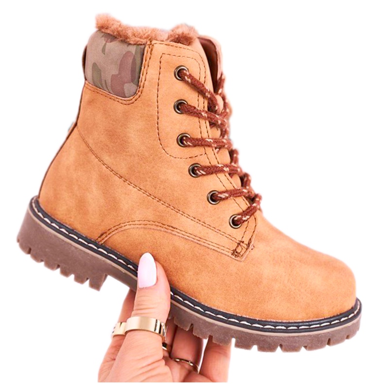 Apawwa Barnstövlar Fångare uppvärmda med pälskamel London beige brun