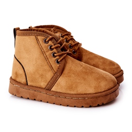 Barns snörstövlar med snörning värmda med pälsbrun jägare