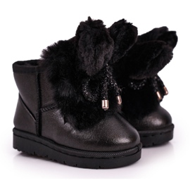 Barns snöskor med päls med öron svart kanin
