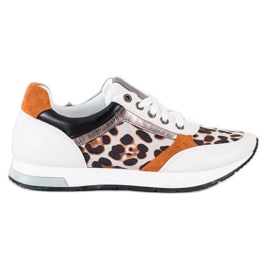 Kylie Trendiga sneakers beige vit brun orange gyllene