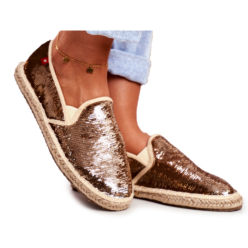 Dam Espadrilles Big Star Iridescent Paljetter Guld DD274A161 koppar gyllene