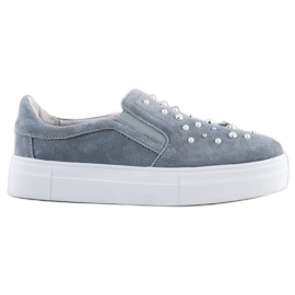 Filippo Läderslipons med pärlor grå