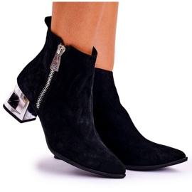 Nicole Dam stövlar på en silverklack i mocka svart Norah