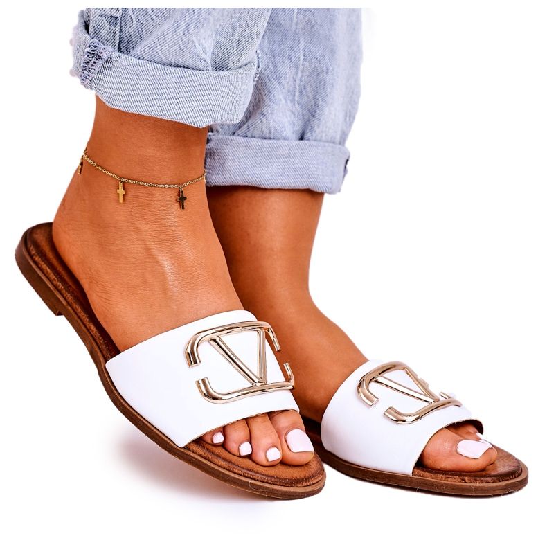 Nicole Dam klassiska läder tofflor vit Evie