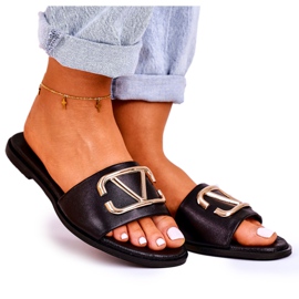 Nicole Dam klassiska läder tofflor svart Evie