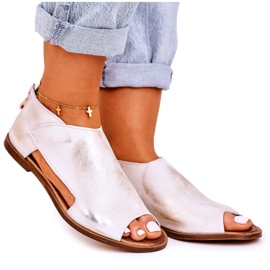 Nicole Platta lädersandaler för kvinnor Vit Natalie gyllene