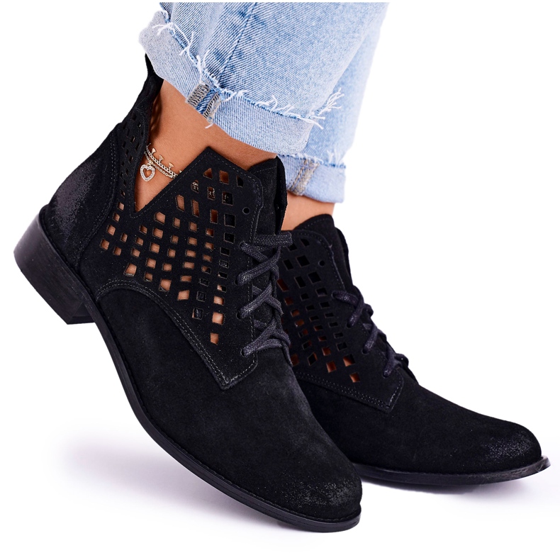 Nicole Kvinnors Openwork Suede Black Susannah stövlar svart