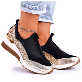 Nicole Kvinnors läder Wedge Sneakers Black Golden Frances svart