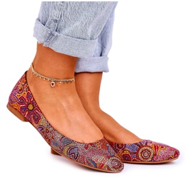 Kvinnors läder Maciejka Ballerinor röda med blommor 04100-38 mångfärgad