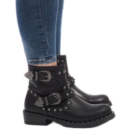 Svarta stövlar med spännen och paljetter A8018