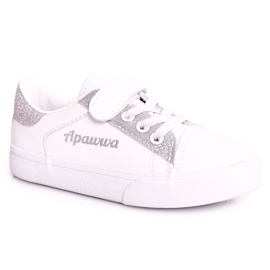 Apawwa Barnskor med Brocade Vit och Silver Camila