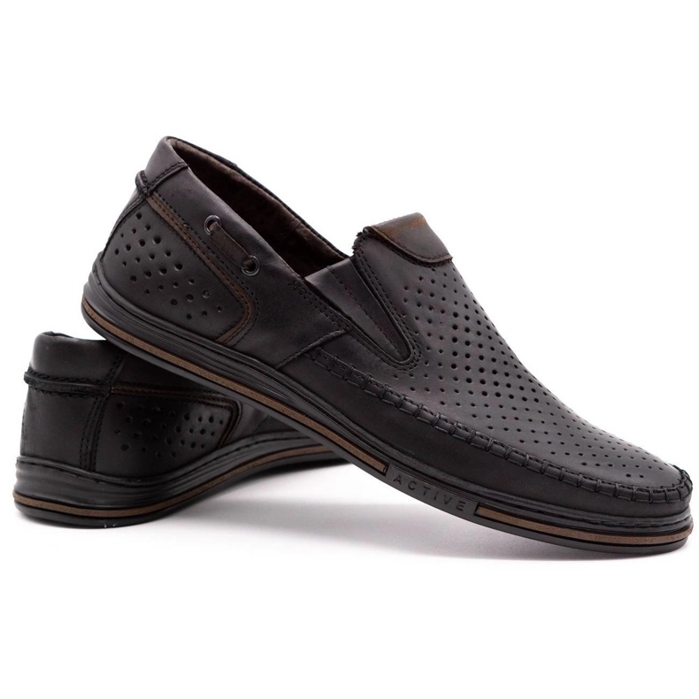 Polbut Sommarskor för män i läder 09 svart med brunt mångfärgad