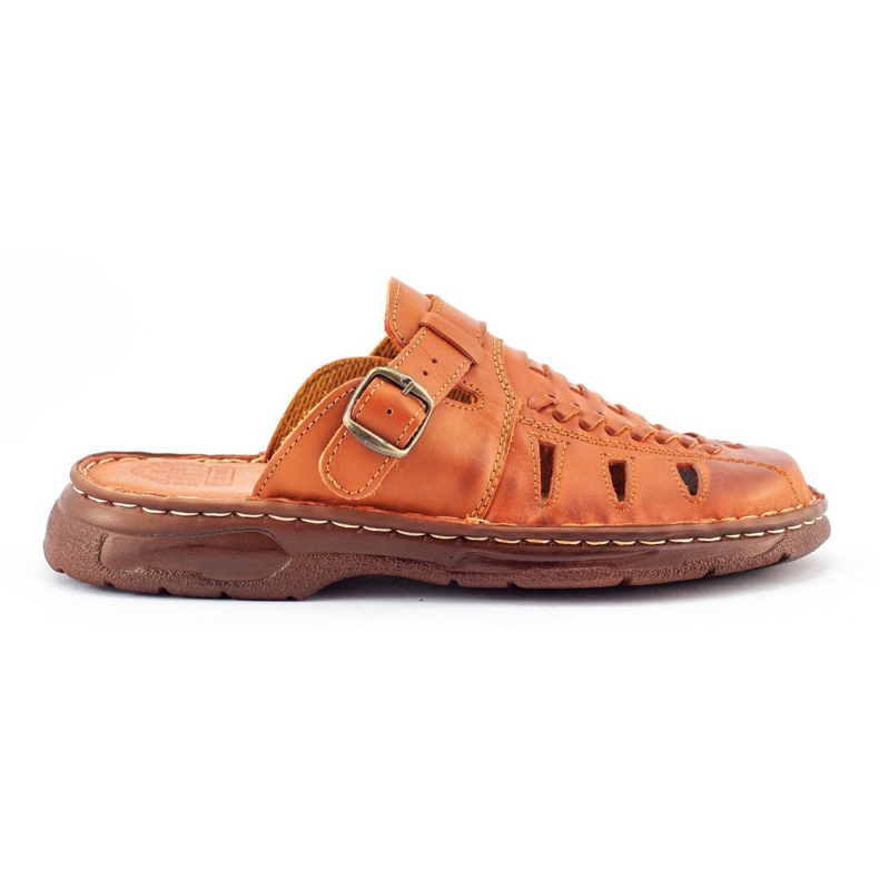 ŁUKPOL Läder tofflor för män 806 brun vadderad insats