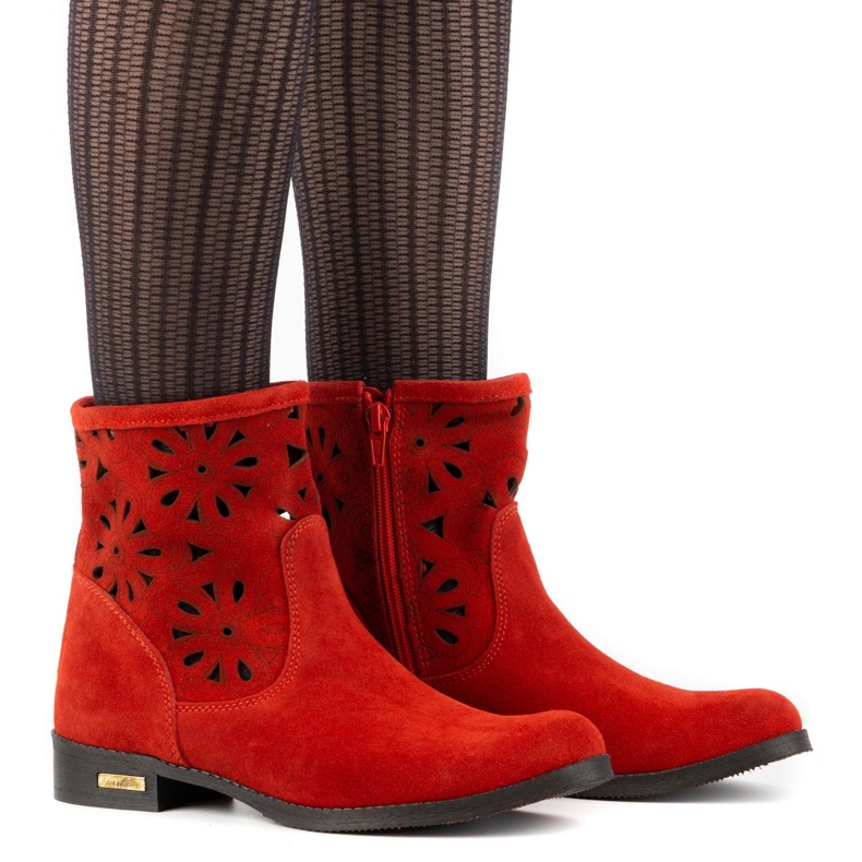 Olivier Bekväma Alice röda openwork stövlar