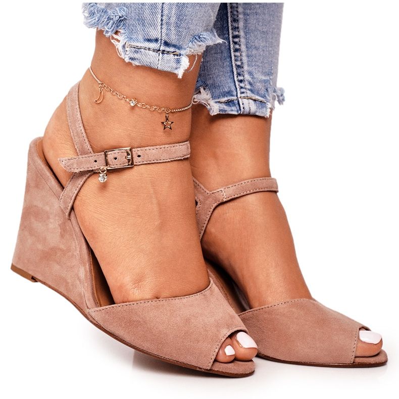 Sandaler i mocka med wedge Laura Messi 2253 Pulverrosa