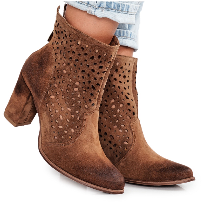 Exquisite Openwork Booties On A Post Mocka Utsökt 1219 Cognac brun