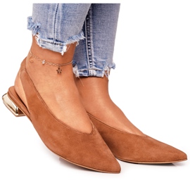 Mockaballerinor på guldklackar Laura Messi 2127 Camel brun