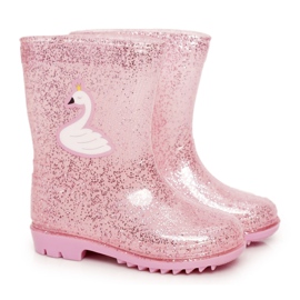 Barnens brokad galoscher med en rosa svan silver-