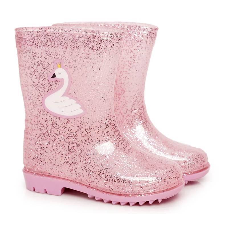 Barnens brokad galoscher med en rosa svan silver-