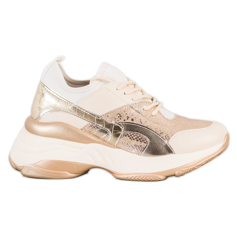 Bestelle Trendiga sneakers på plattformen beige gyllene