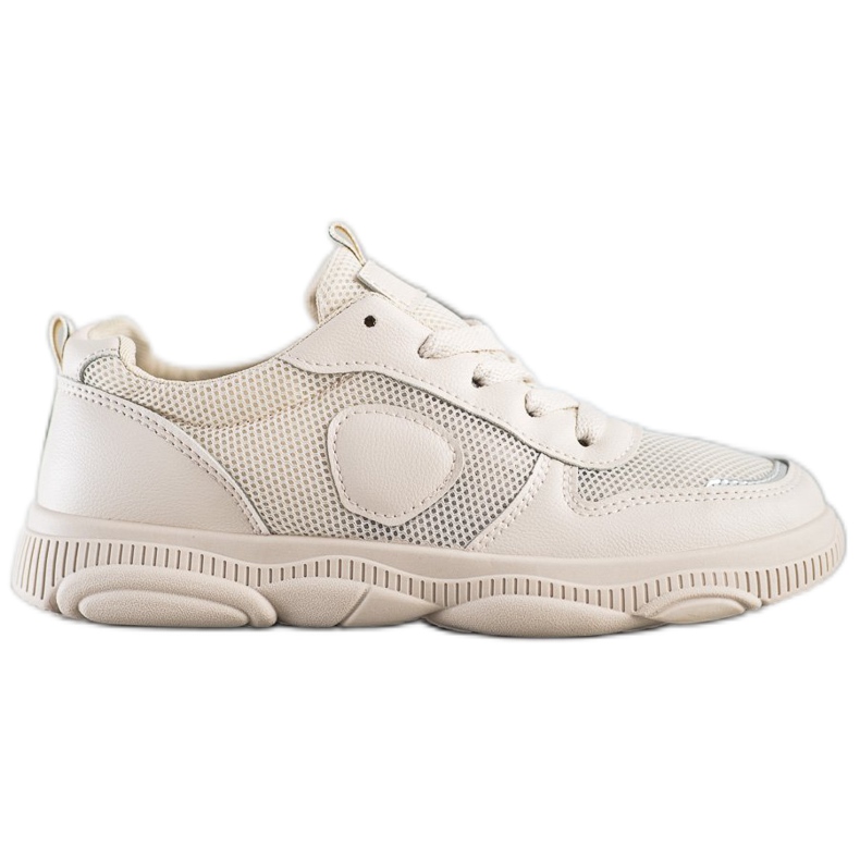Ideal Shoes Beige sneakers med mesh