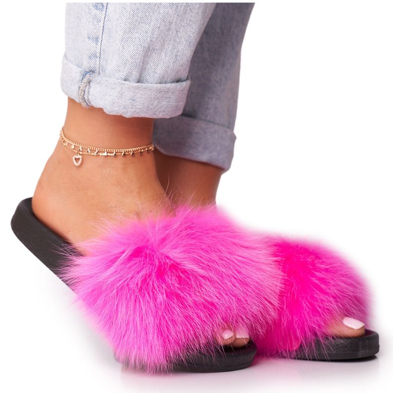 PS1 Tofflor för kvinnor med päls Belmondo fuchsia rosa